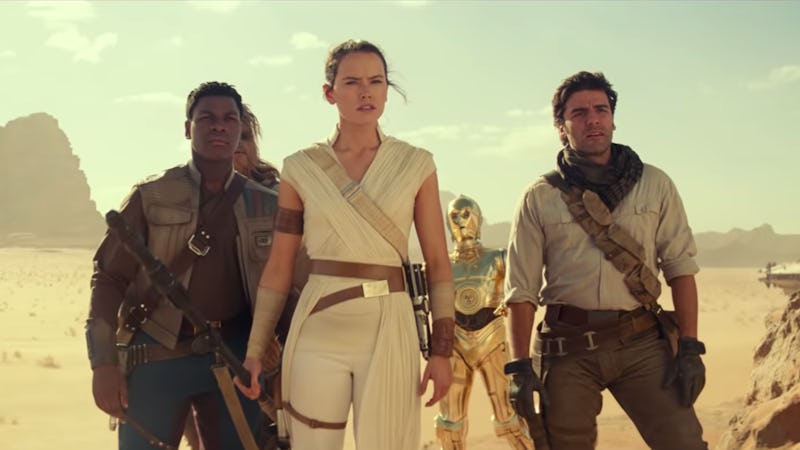 John Boyega, Daisy Ridley, and Oscar Isaac in winter movie release Star Wars The Rise of Skywalker