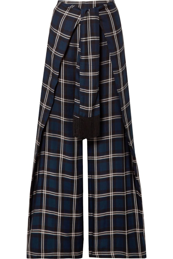 Georgina Tie-Front Checked Twill Wide-Leg Pants