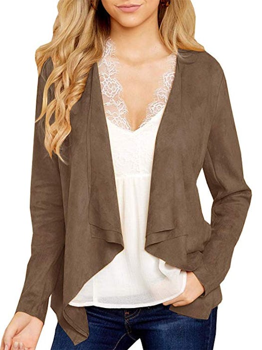 Tutorutor Open Front Faux Suede Jacket