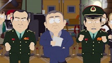 A still from the SOUTH PARK episode "Band in China," showing an angry Chinese official. 