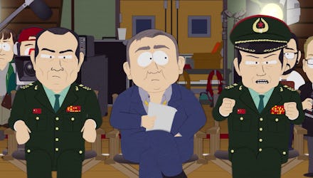 A still from the SOUTH PARK episode "Band in China," showing an angry Chinese official.