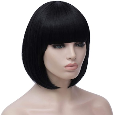 Bopocoko Short Bob Wigs Black Wig for Women with Bangs Straight Synthetic Wig