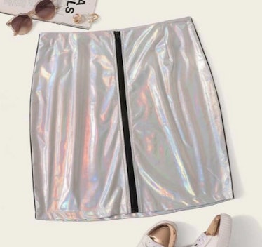 Plus Zip Up Metallic Skirt