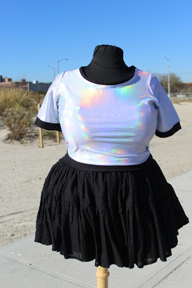 Plus size holographic ringer crop top- holo, silver