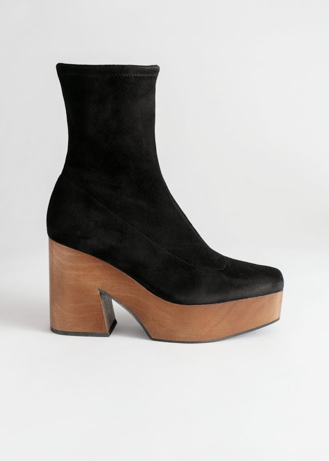 Suede Wooden Platform Boots