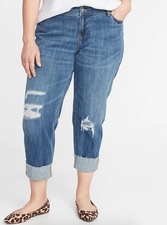 Mid-Rise Plus-Size Boyfriend Straight Distressed Jeans