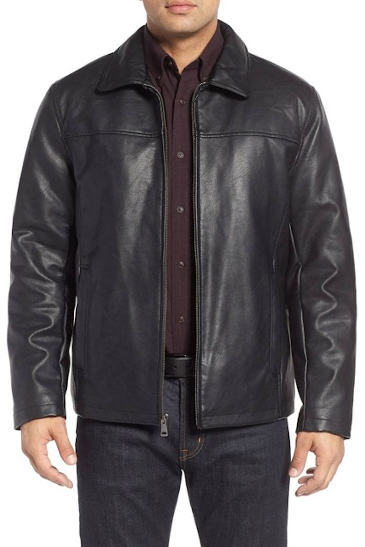 Cole Haan Collared Open Bottom Faux Leather Jacket 