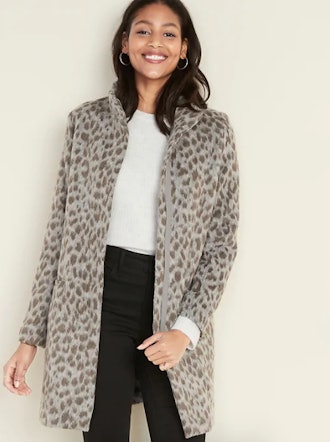Oversized Soft-Brushed Leopard-Print Coat for Women
