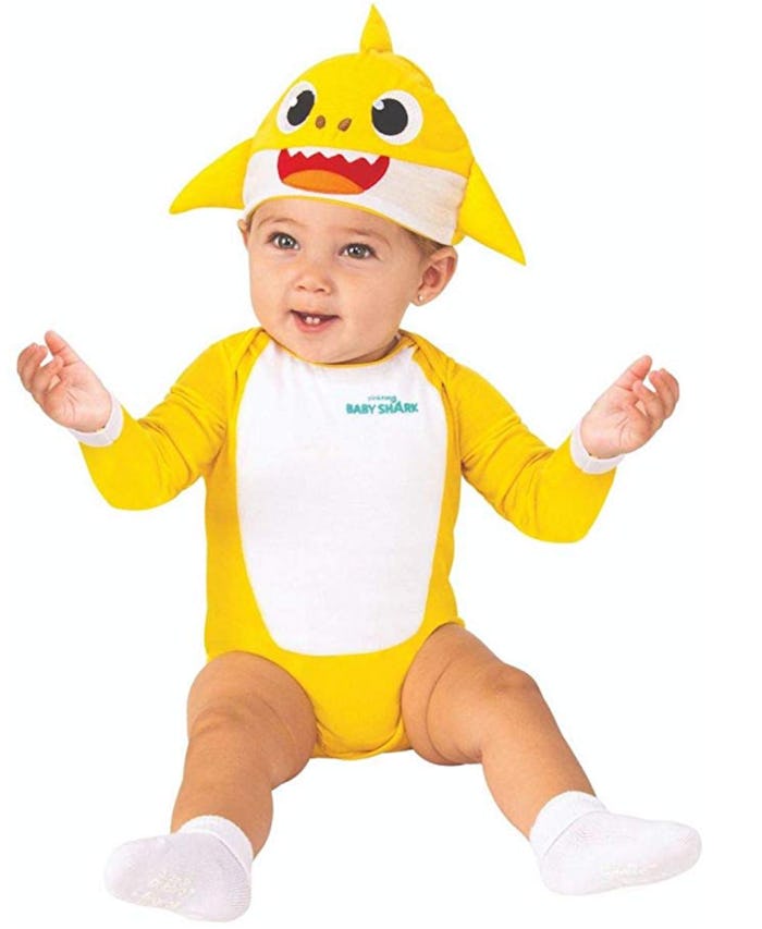 baby wearing baby shark costume 