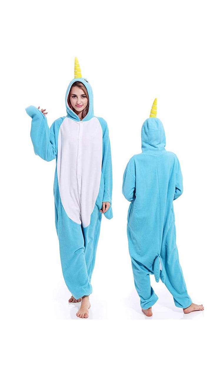 Unisex Narwhal Onesies Adult Pajamas Animal Halloween Costume Cosplay One Piece Sleepwear for Women ...
