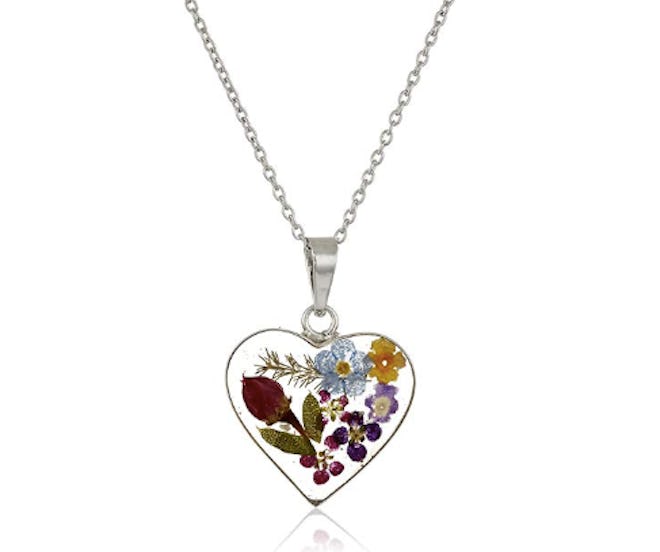 Amazon Collection Pressed Flower Heart Pendant Necklace