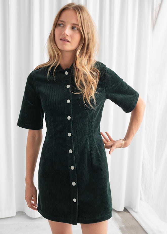 Corduroy Button Up Mini Dress