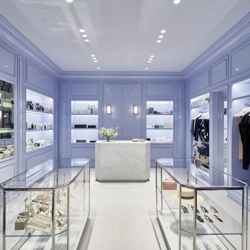 Goop's newest store which resembles a baby blue walk in closet