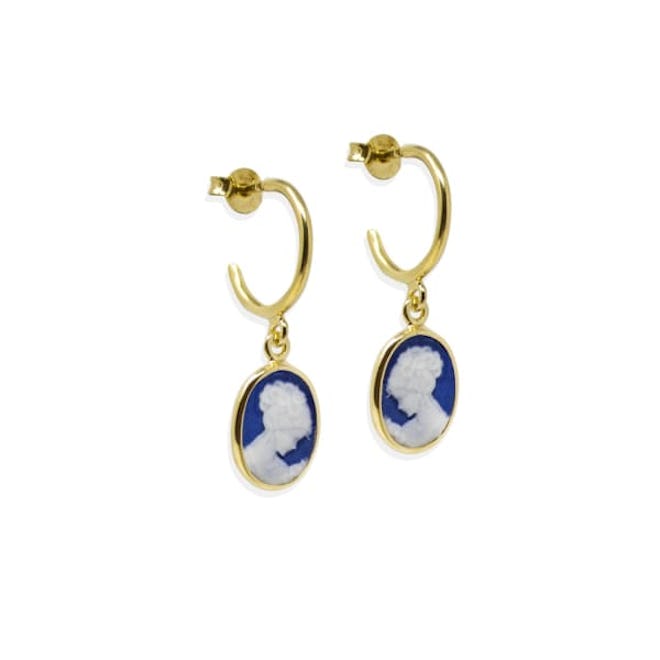 Vintouch Italy Gold-Plated Blue Mini Cameo Hoop Earrings