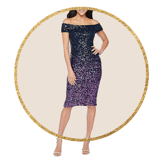 Premier Amour Off The Shoulder Ombre Sequin Sheath Dress