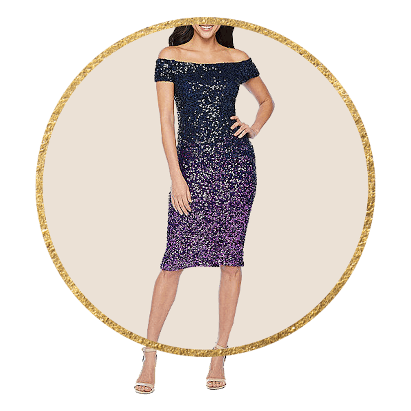 Premier Amour Off The Shoulder Ombre Sequin Sheath Dress