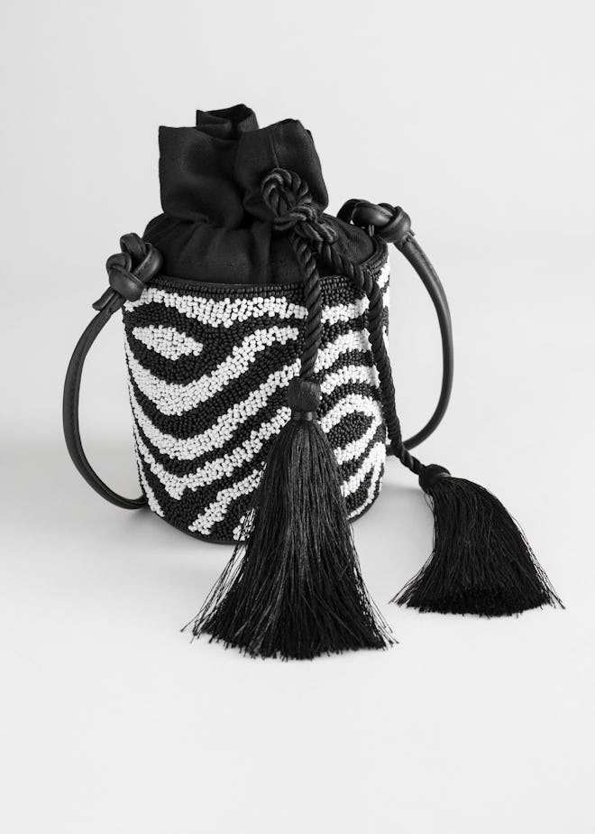 Beaded Zebra Bucket Bag