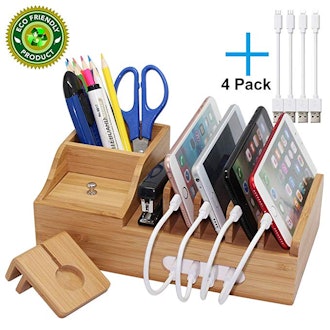 Pezin & Hulin Multiple Devices Organizer Bamboo Charging Station