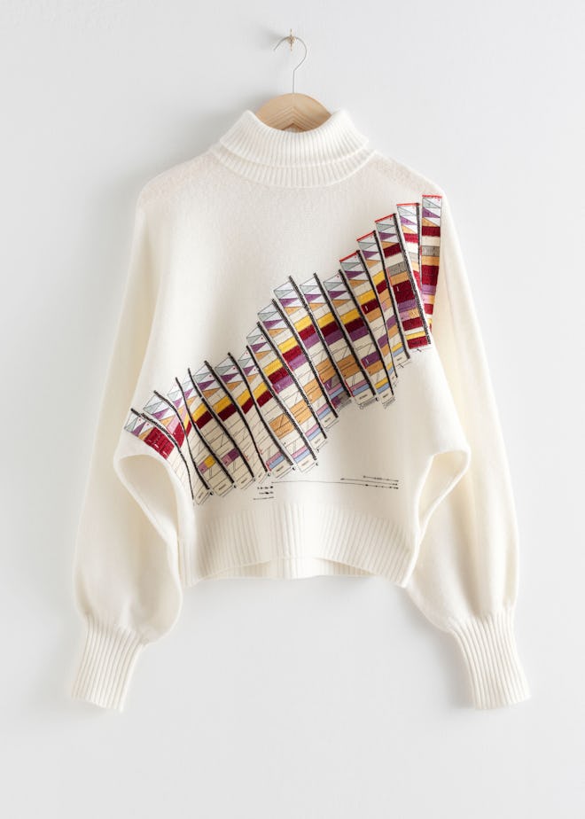 Embroidered Wool Turtleneck Sweater