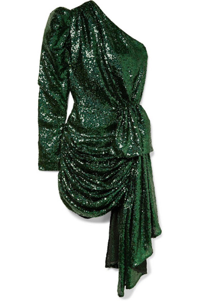 One-SleeveDraped Sequin Dress