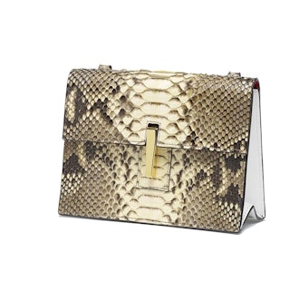 Convertible Mini Soft Clutch in Taupe Python with White and Red Smooth Leather Trim