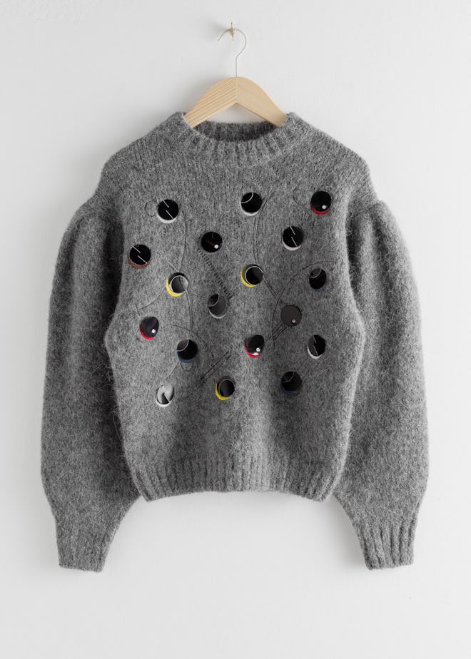 Embroidered Alpaca Blend Dot Sweater
