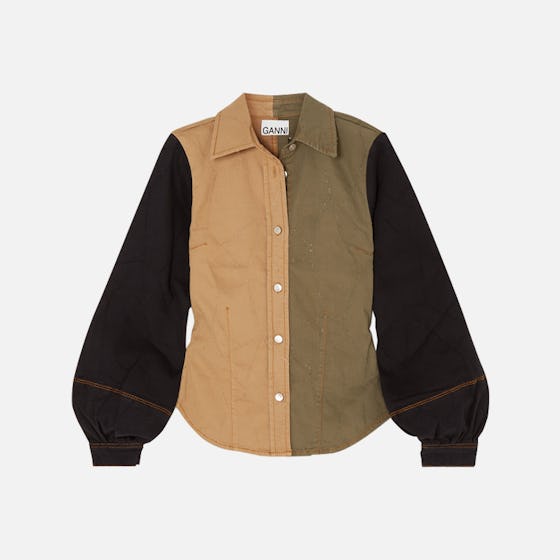 Ganni Paneled stretch-denim shirt
