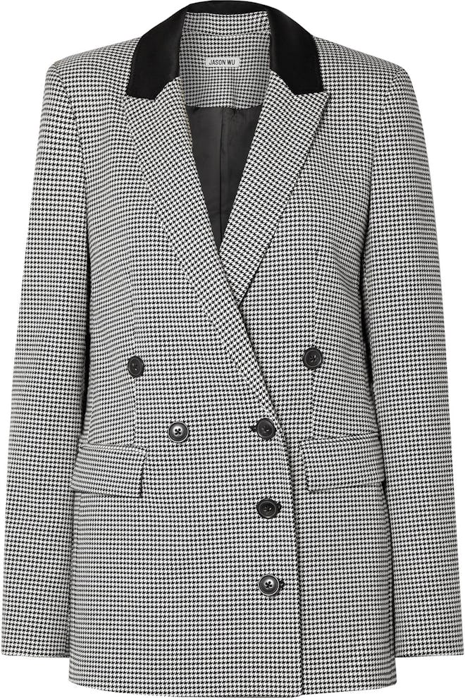 Double-Breasted Houndstooth Woven Blazer