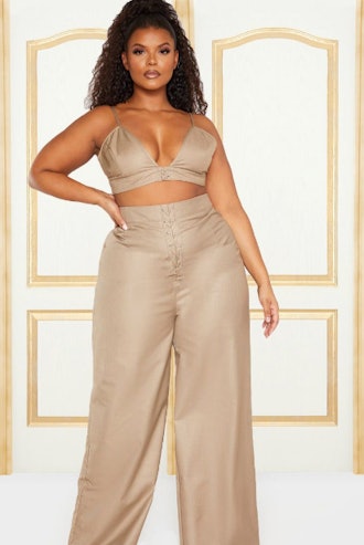 Plus Stone Woven Extreme High Waist Wide Leg Pants