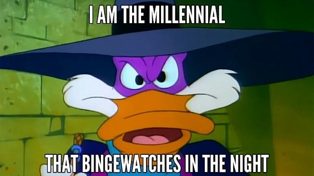 This funny Disney+ meme features Darkwing Duck.