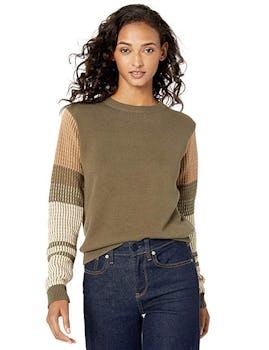 Cable Stitch Women's Contrast-Sleeve Cotton Sweater