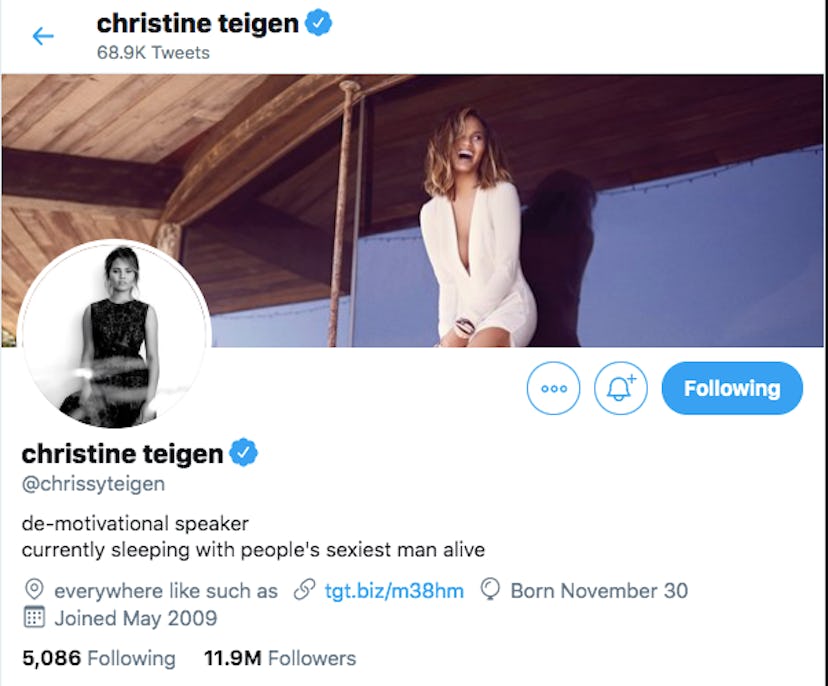 Chrissy Teigen's new Twitter bio includes the fact that she is sleeping with the "Sexiest Man Alive"...