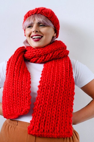 Pure wool chunky knit red scarf