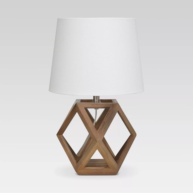 Geometric Wood Figural Accent Lamp Brown by Threshold