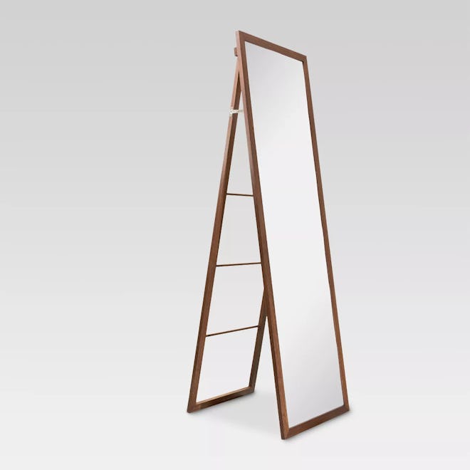 Wood Ladder Standing Floor Mirror Walnut by Threshold