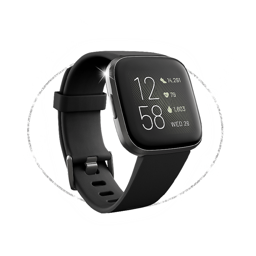 Fitbit Versa 2 Black Elastomer Strap Touchscreen Smart Watch 39mm