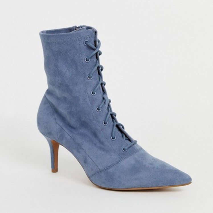 ASOS DESIGN Respect Lace Up Kitten Heel Boots in Gray