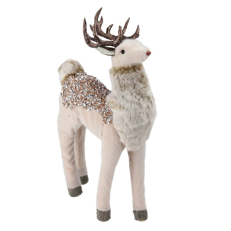 Northlight 13" Rose Gold Jeweled and Glittered Standing Deer Christmas Decoration