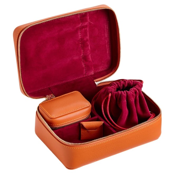 Amelia Leather Jewellery Case 2-Piece Set – Amber Orange & Berry