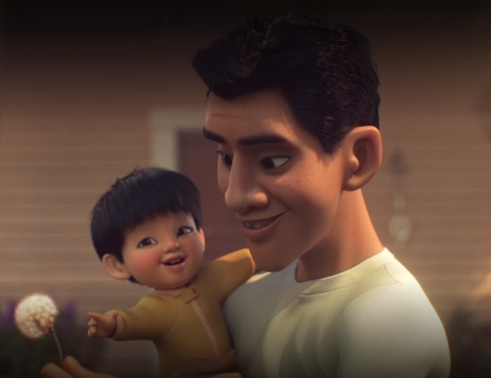 A still from the movie "Float" from Dinsey+, an animated short about raising children who are deemed...