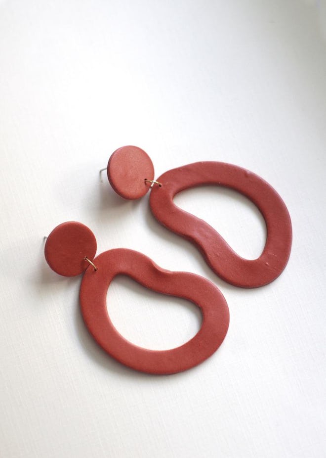 Organic Shape Large Statement Earrings / Abstract Earrings / Polymer Clay / Terracotta Red Brown