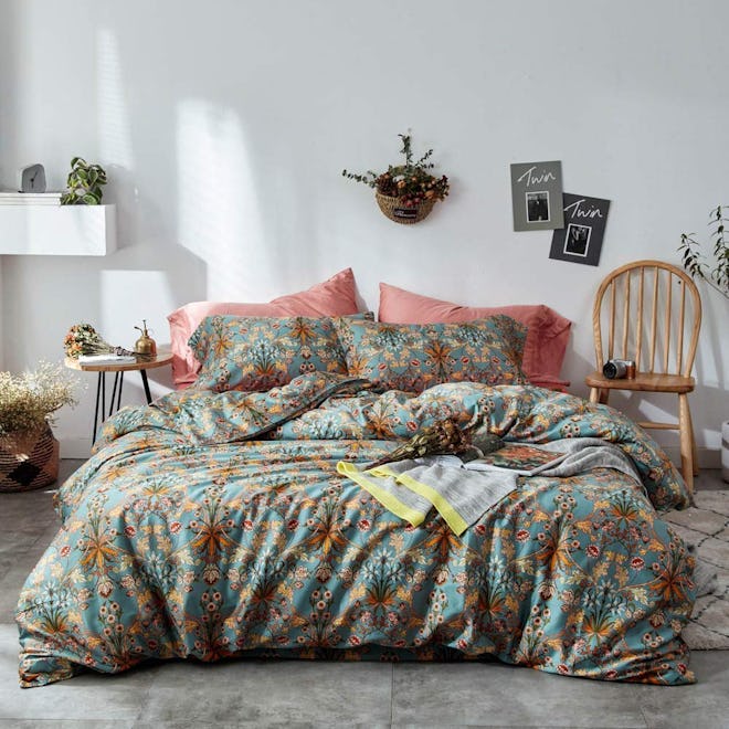 mixinni Vintage Style Garden Flower Duvet Cover Set