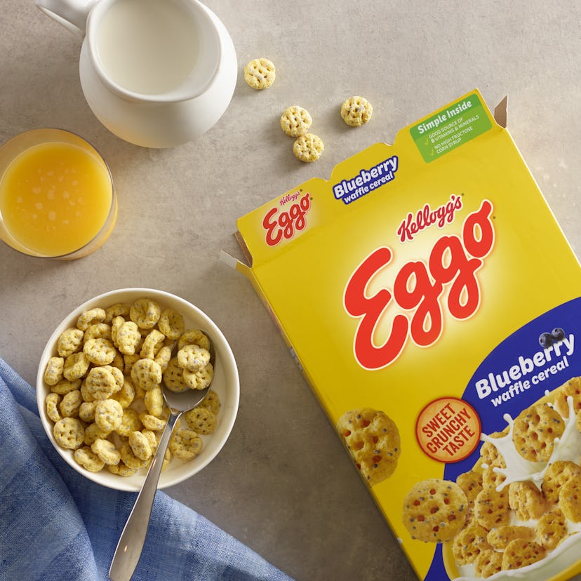  The new Eggo Waffle Cereal comes in two flavors: Maple Flavored Homestyle and Blueberry