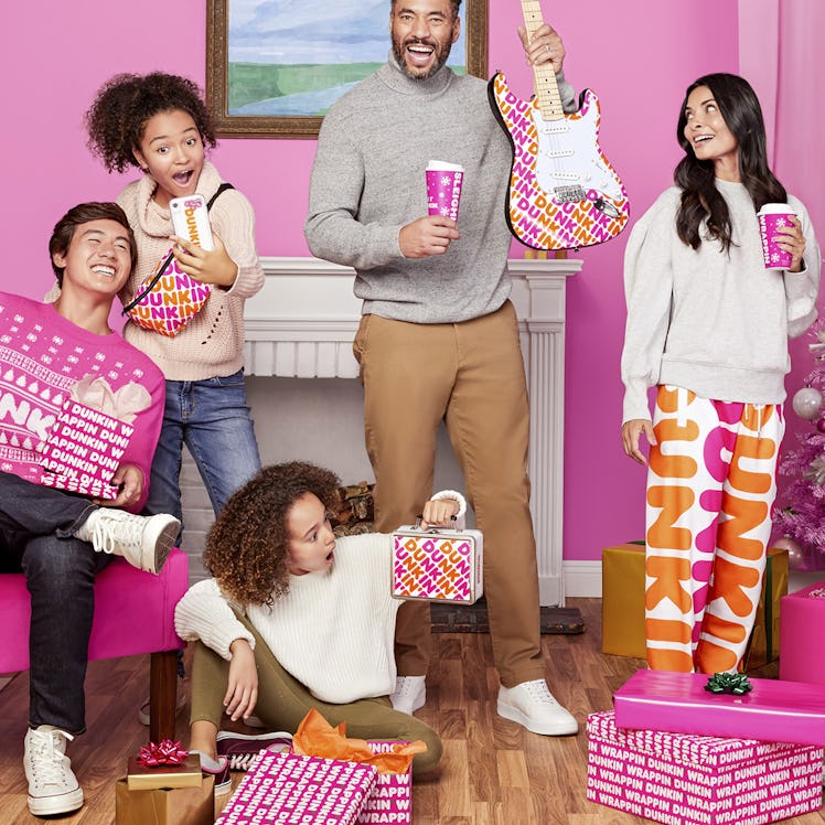 Dunkin's Holiday 2019 Merch Shop Includes Peppermint-Scented Wrapping Paper and Dunkin' Scrunchies.