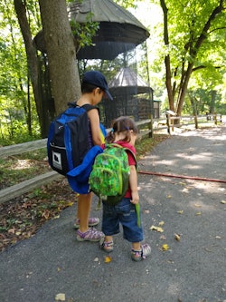 Rae's two children, on a typical day of homeschooling, visiting the local nature center