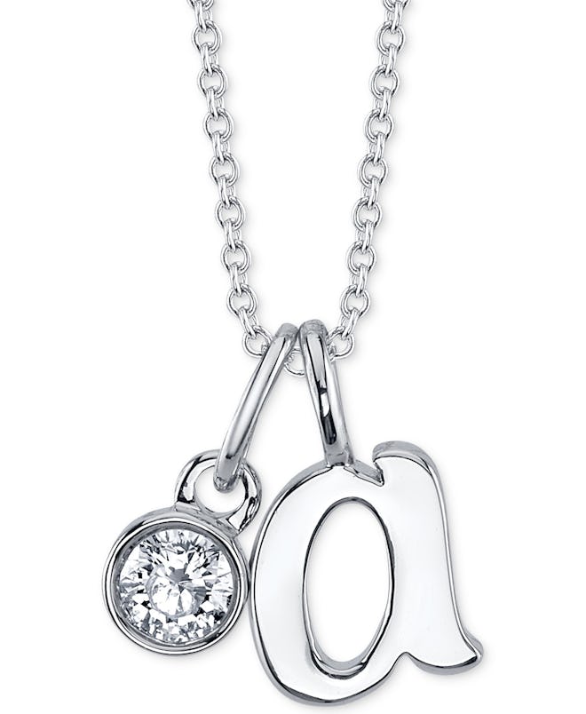 Initial & Cubic Zirconia Silver-Plated Charm Pendant Necklace