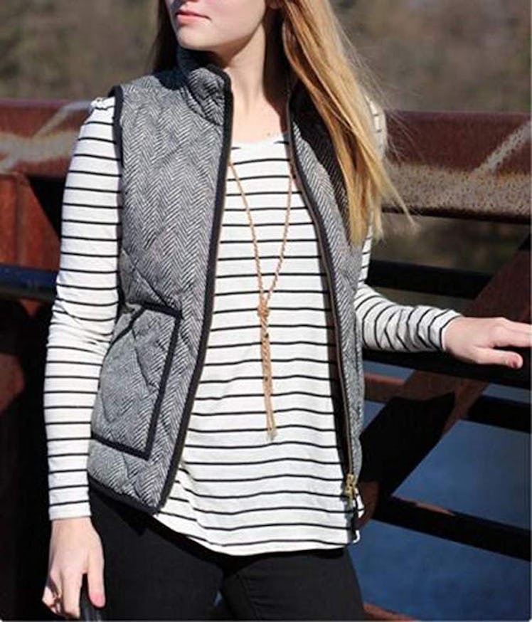 MEROKEETY Women's Quilted Herringbone Vest