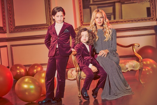 Portrait of Rachel Zoe with her two sons wearing pieces from the Rachel Zoe x Janie and Jack party c...