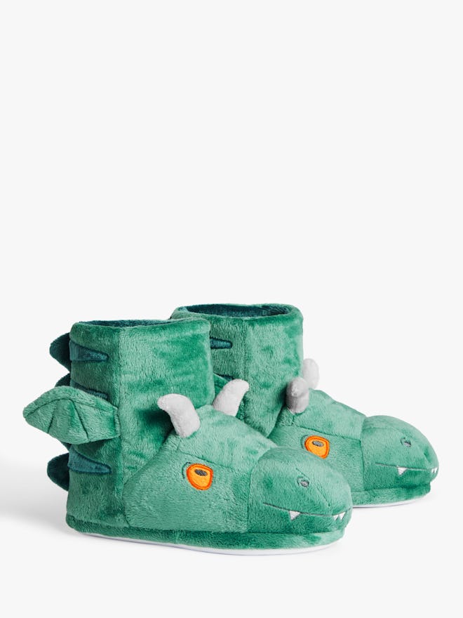 Excitable Edgar Children's 3D Boot Slippers, Dark Green