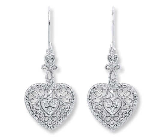 a pair of dangling heart earrings from kay jewelers